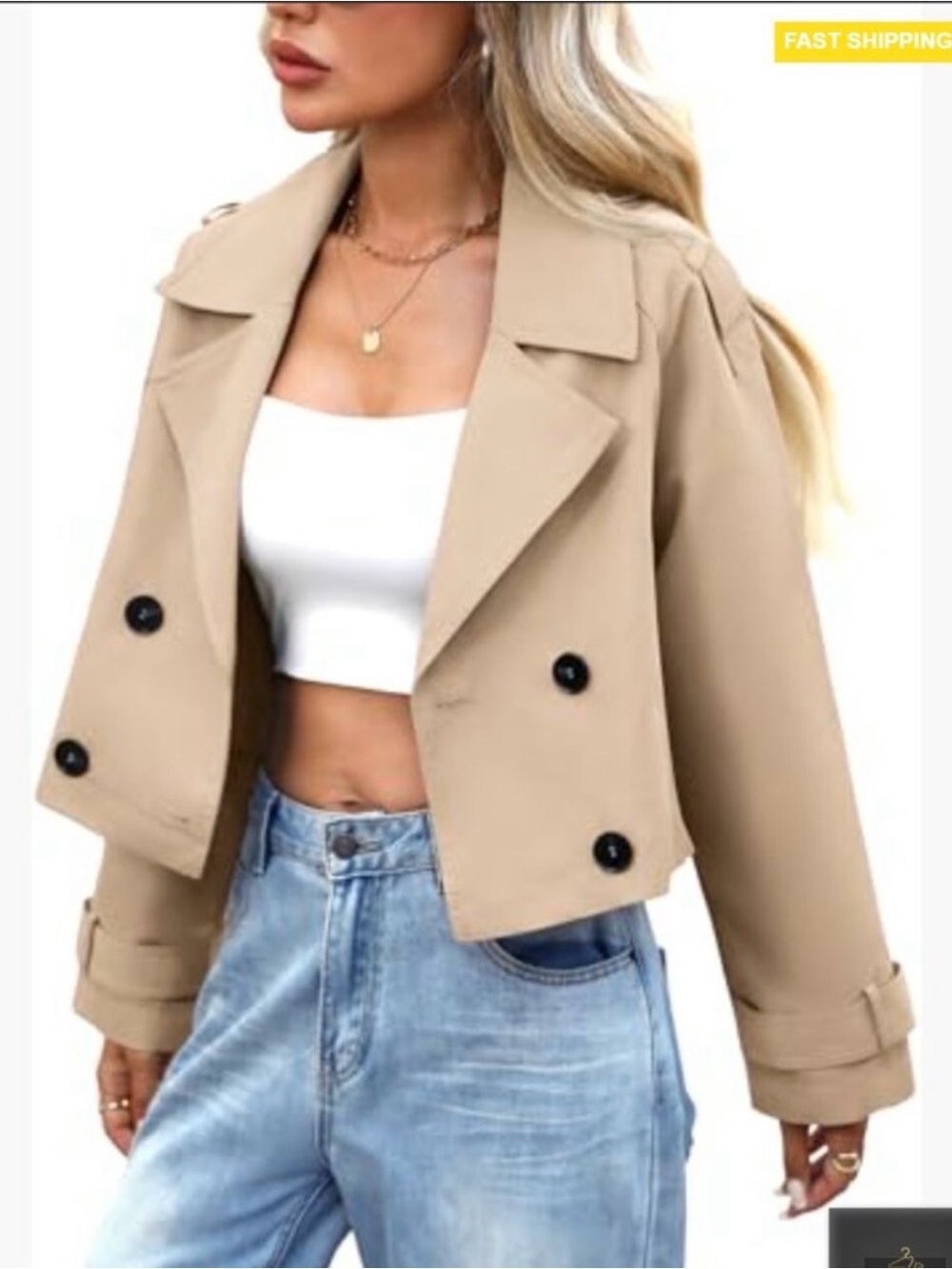 Banana Republic Cropped Tan Double-Breasted Trench Coat